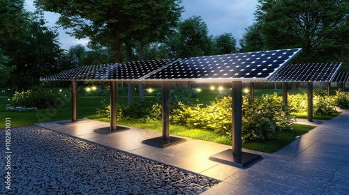 Wallpaper Mural A modern solar panel installation illuminated at night, surrounded by greenery, showcasing sustainable energy solutions in a serene environment. Torontodigital.ca