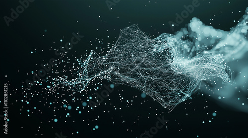 Wallpaper Mural Abstract Digital Flow: A mesmerizing abstract composition of swirling digital particles and ethereal smoke, set against a deep teal background. Torontodigital.ca