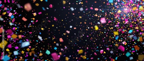 Glittering colored confetti on black background with motion blur, colorful particles, motion blur, swirling motion