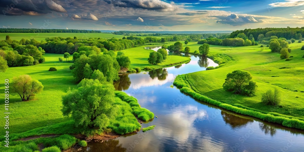 Lush green landscape where a river once flowed, riverbed, dry, waterway, nature, ecosystem, environment, drought, flora Lush green landscape where a river once flowed, riverbed, dry, waterway, nature, ecosystem, environment, drought, flora