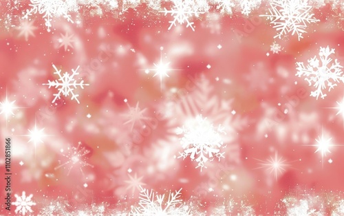 A red background with white snowflakes and stars