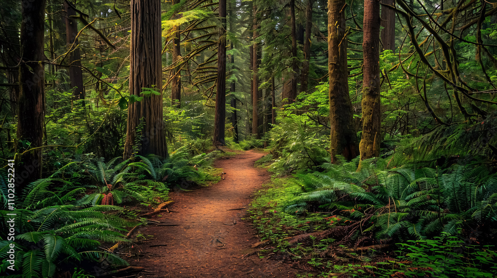 Obraz premium A picture of a Pacific Northwest forest trail.