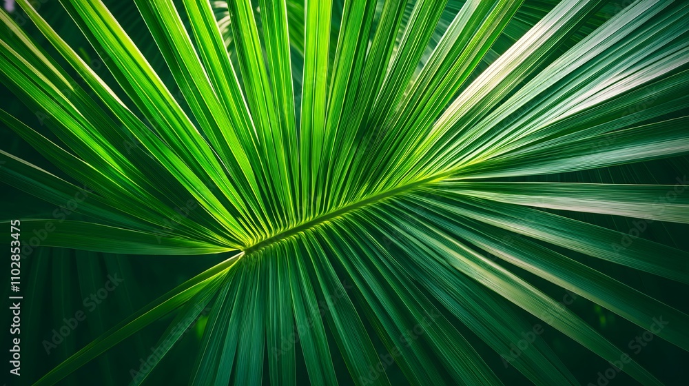 Lush green palm frond close-up. Lush green palm frond close-up.
