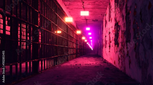 Wallpaper Mural Folklore Prison Ghost, Supernatural Presence Haunting an Abandoned Prison Enveloped in Eerie Flickering Lights and Ominous Shadows Torontodigital.ca