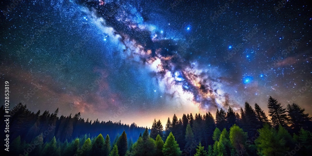 Milky Way galaxy shining over a forest , nature, night sky, stars, astronomy, galaxy, scenic, cosmic, tranquil, dark Milky Way galaxy shining over a forest , nature, night sky, stars, astronomy, galaxy, scenic, cosmic, tranquil, dark