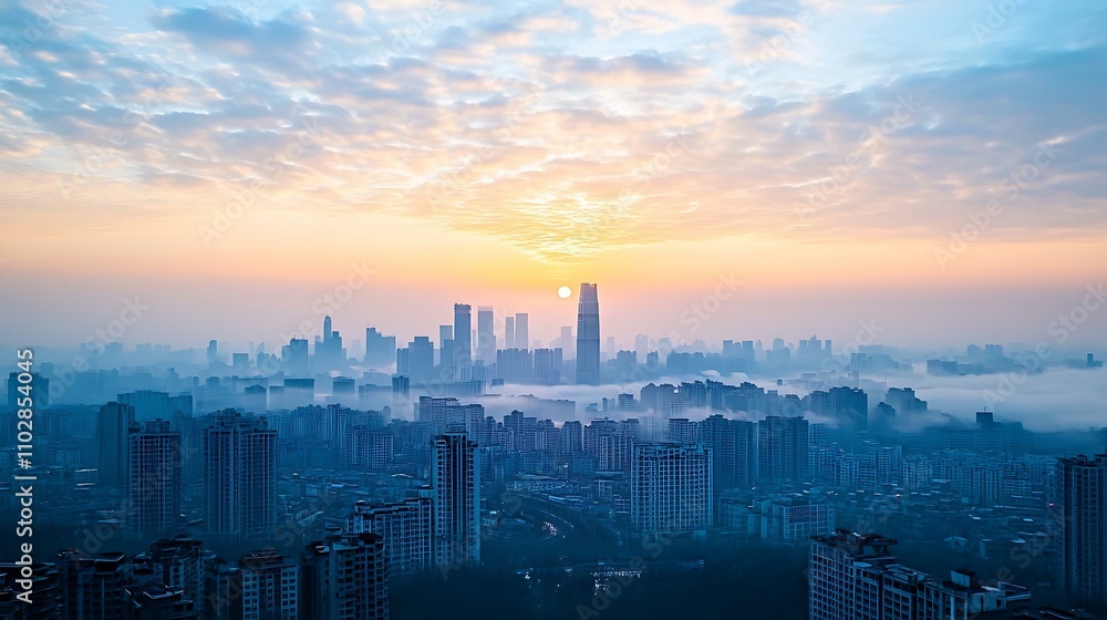 Sunrise over a Misty Cityscape Sunrise over a Misty Cityscape