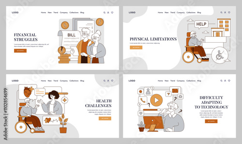 Retirement Challenges. Flat Vector Illustration