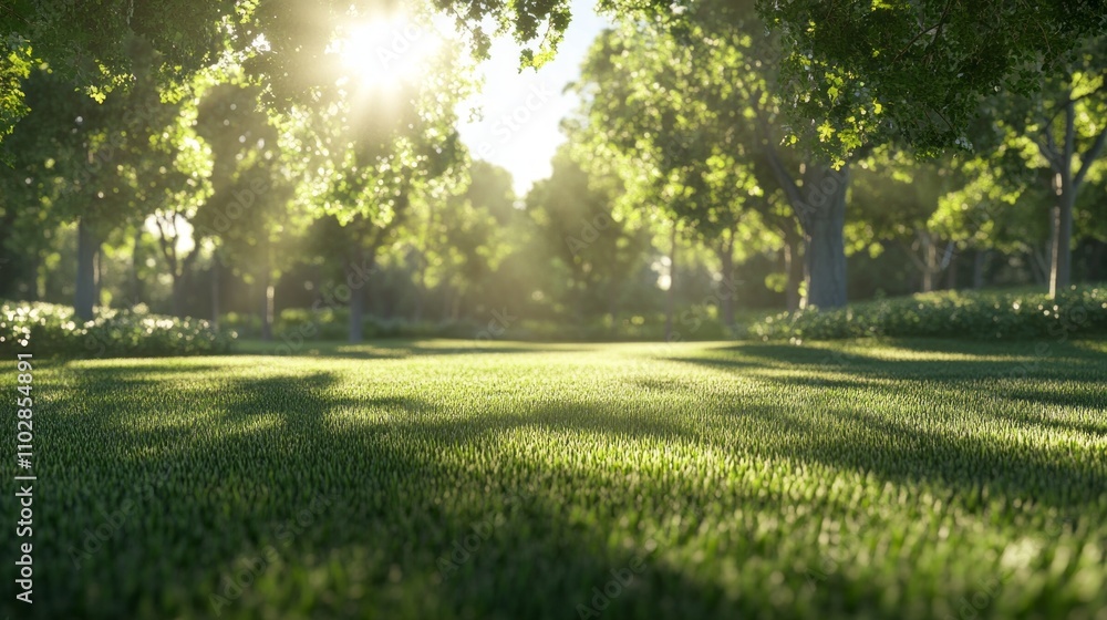 A lush green field with trees in the background A lush green field with trees in the background
