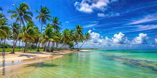 Tropical paradise beach in Maceio Alagoas Brazil with crystal clear waters and palm trees, beach, Maceio, Alagoas