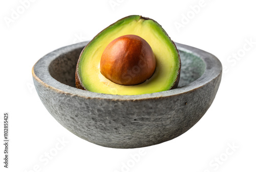 Closed avocado fruit in concrete bowl adds modern elegance photo