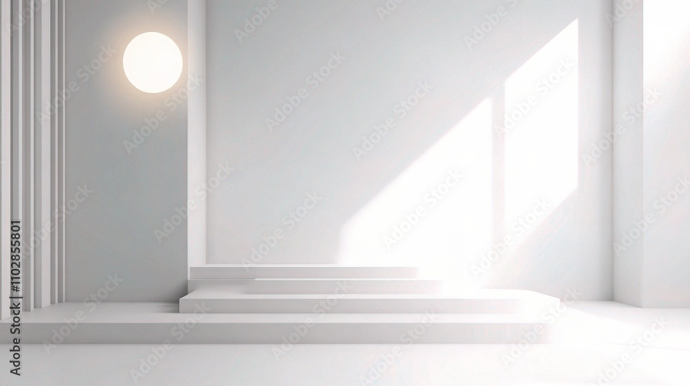 Obraz premium Minimal White Interior with Natural Light and Geometric Elements