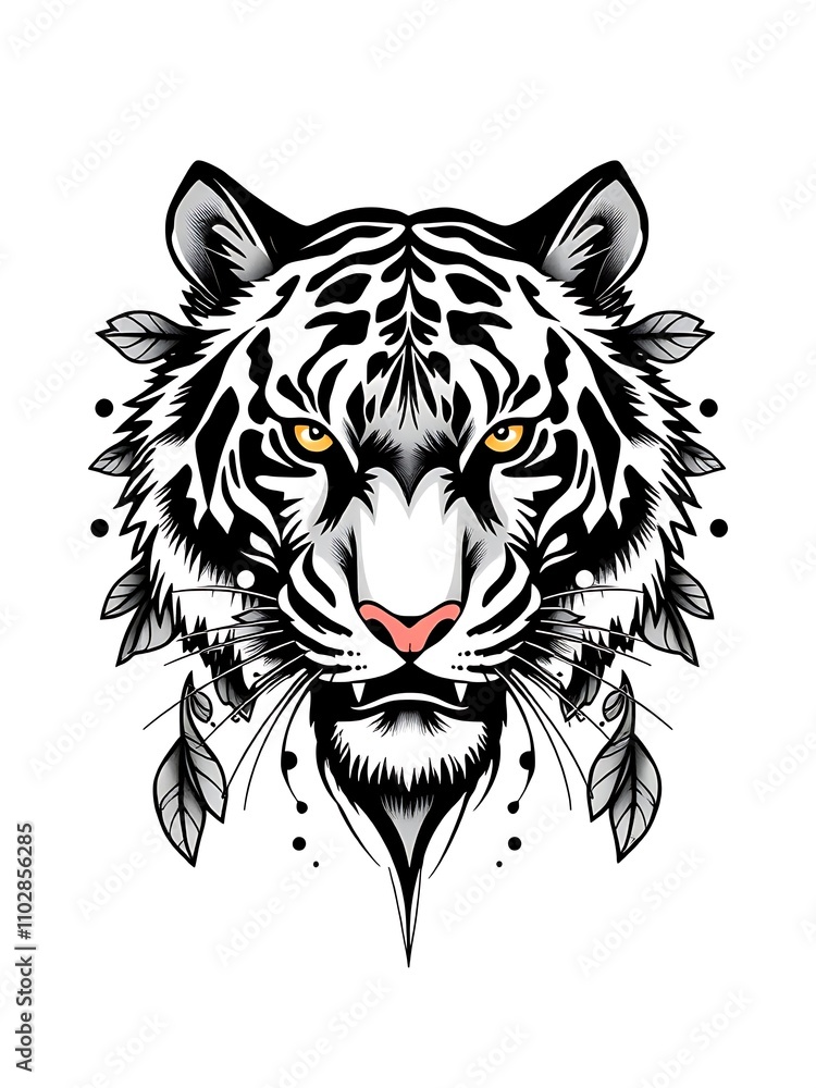 Obraz premium Intense Gaze: A Hand-Drawn White Tiger Illustration. AI Generated