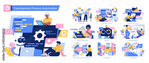 Development Process Automation. Flat Vector Illustration