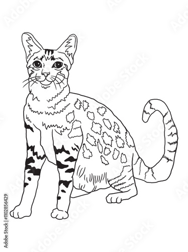 Minimalist black-and-white cat illustration designed for coloring books. A delightful choice for feline fans, kids, and artistic activities.