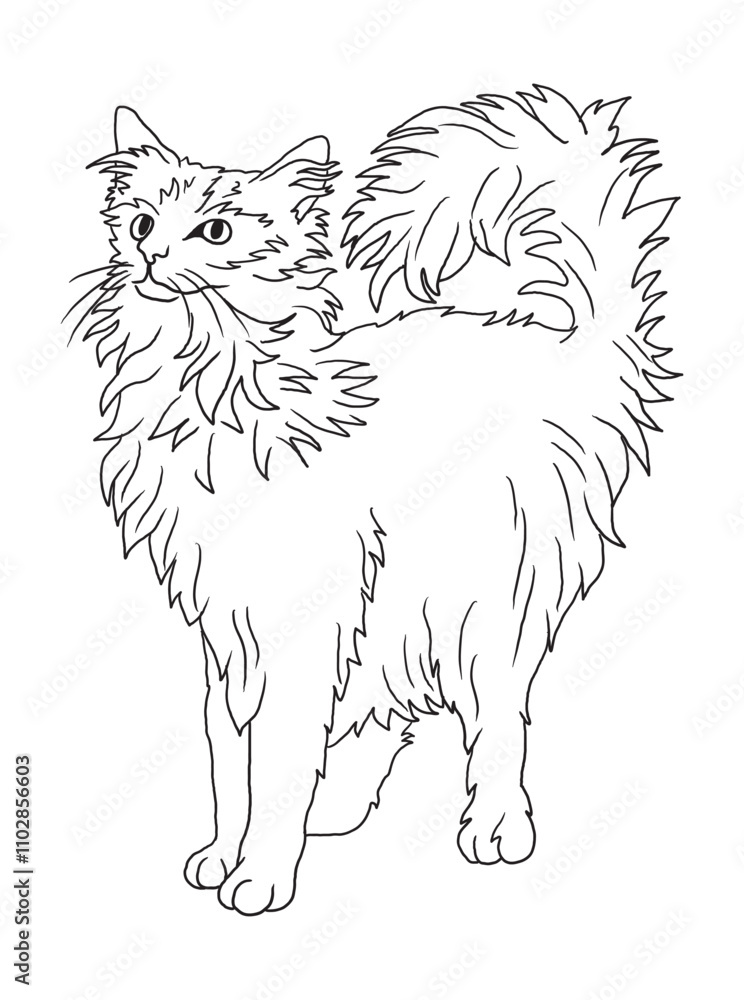 Minimalist black-and-white cat illustration designed for coloring books. A delightful choice for feline fans, kids, and artistic activities. Minimalist black-and-white cat illustration designed for coloring books. A delightful choice for feline fans, kids, and artistic activities.
