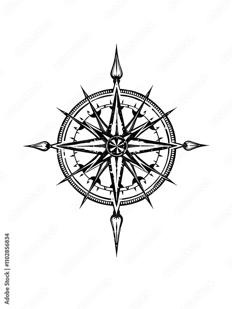 Intricate Hand-Drawn Compass Rose Illustration on White Background. AI Generated Intricate Hand-Drawn Compass Rose Illustration on White Background. AI Generated