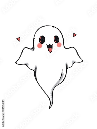 Adorable Kawaii Ghost Illustration for Halloween. AI Generated