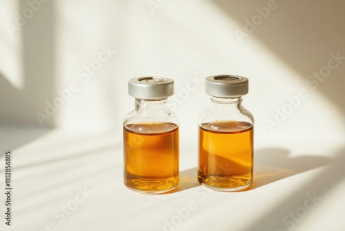 Glass Vials with Orange Liquid on Light Surface photo