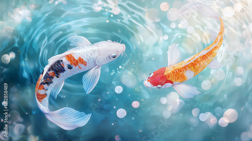 Koi Dance in Blue: Two vibr...
