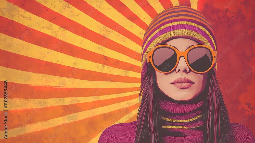 Vibrant Winter Fashion: Bold Young Woman in Colorful Striped Beanie and Chunky Pink Scarf - Perfect for a Playful Sports Interior Poster! Vibrant Winter Fashion: Bold Young Woman in Colorful Striped Beanie and Chunky Pink Scarf - Perfect for a Playful Sports Interior Poster!