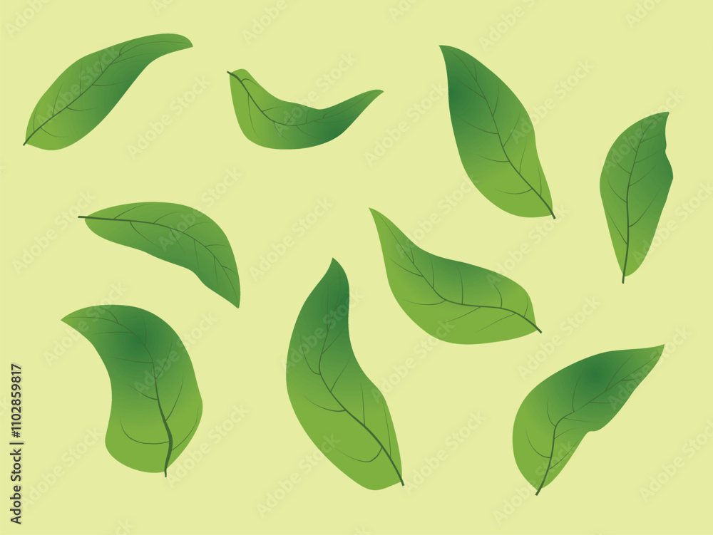 Fresh Green Leaf Pattern with Natural Botanical Design on Light Background Fresh Green Leaf Pattern with Natural Botanical Design on Light Background