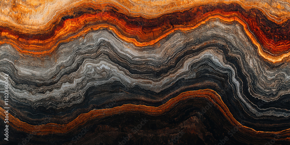 Stunning abstract image of layered rock formations showcasing vibrant orange, gray, and black hues, creating mesmerizing visual effect Stunning abstract image of layered rock formations showcasing vibrant orange, gray, and black hues, creating mesmerizing visual effect