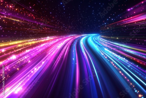 A highway with colorful light trails, symbolizing the speed and movement of digital marketing