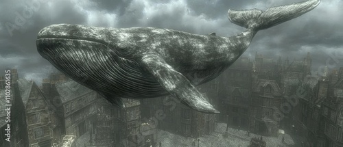 Surreal whale soaring through cloudy skies a fantasy digital art perspective photo