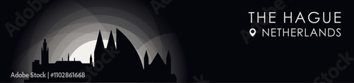 Vector The Hague, Netherlands or Holland cityscape banner. Black and white placard profile picture for header, footer