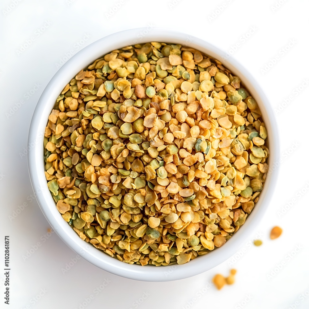 Green Gram Dal isolated on a white background, close up Green Gram Dal isolated on a white background, close up