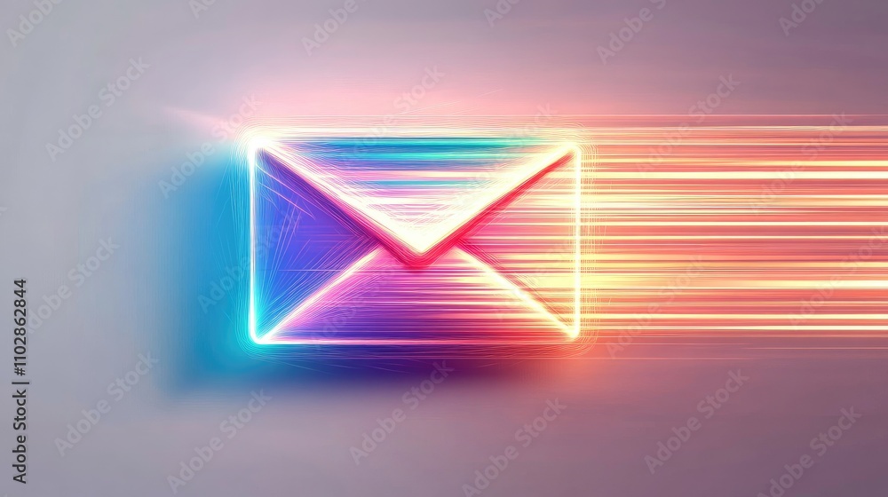 Vibrant and Dynamic Mail Icon Representing Speed of Communication with Neon Colors and Motion Effects for Digital Correspondence or Email Concept Vibrant and Dynamic Mail Icon Representing Speed of Communication with Neon Colors and Motion Effects for Digital Correspondence or Email Concept
