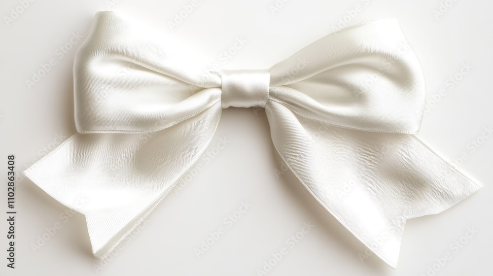Naklejka premium A pure white satin bow with symmetrical loops and neatly cut ribbon tails ending in pointed edges