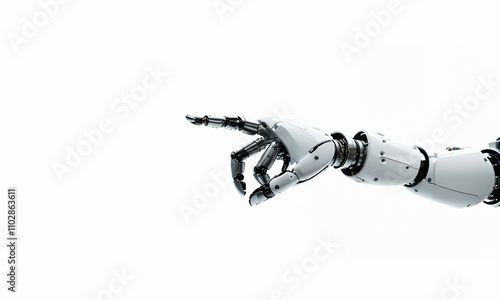 robot arm with hand pointing, AI technology, white humanoid android, artificial intelligence, autonomous robot design