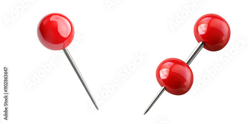 Red push pin clip art, isolated on a transparent background.