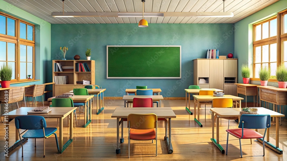 Empty Classroom, School Supplies, Blackboard, Education, Back to School, Learning, Desk, Chair, Books, Pencil, Classroom Setup, Empty Room, School Supplies Background Empty Classroom, School Supplies, Blackboard, Education, Back to School, Learning, Desk, Chair, Books, Pencil, Classroom Setup, Empty Room, School Supplies Background