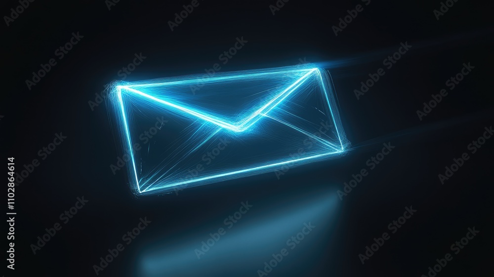 Futuristic Neon Mail Envelope Icon Glowing in Digital Space, Representing Modern Communication and Messaging Technology, with Vibrant Blue Neon Effect Futuristic Neon Mail Envelope Icon Glowing in Digital Space, Representing Modern Communication and Messaging Technology, with Vibrant Blue Neon Effect