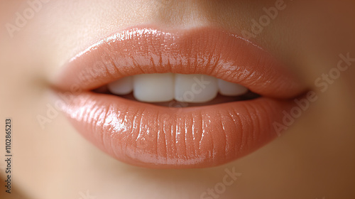 close up of lips articulating words clearly, showcasing natural shine and smooth texture. image captures beauty of well groomed lips, emphasizing their shape and color