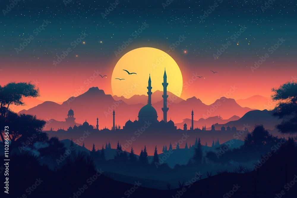 Obraz premium Modern Silhouette of Dome Against Sunset Background