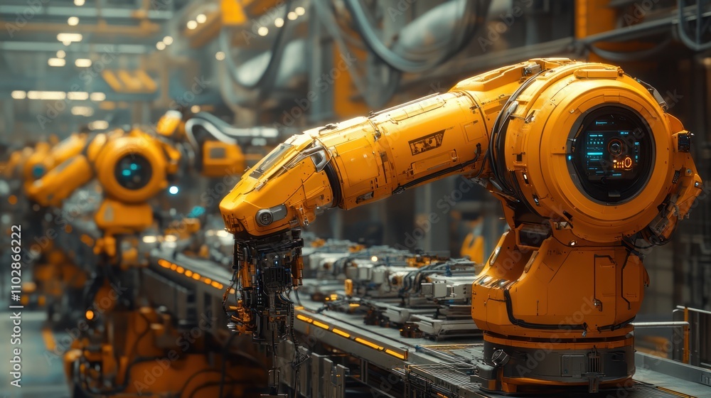 Robotic arms assembling high-efficiency transformers in a hyper-detailed green energy factory. Robotic arms assembling high-efficiency transformers in a hyper-detailed green energy factory.