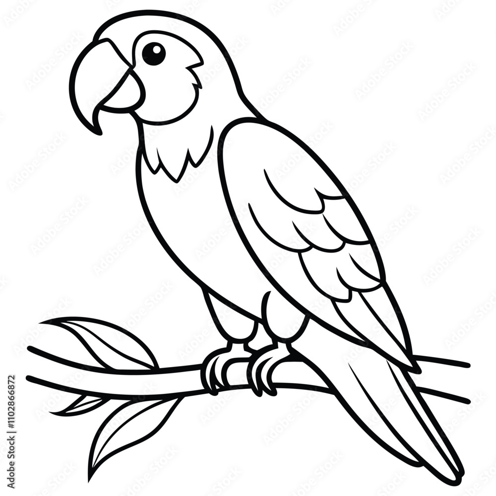 Beautiful Parrot on Tree Branch Vector Illustration Beautiful Parrot on Tree Branch Vector Illustration