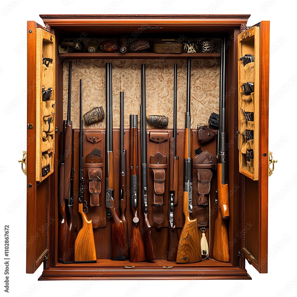 Naklejka premium Gun racks and cabinets isolated on a white background, close up