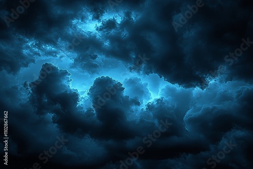 Stormy Night Sky with Dark Clouds and Glowing Moon Ominous Gloomy Landscape Thunder Rain Mystery