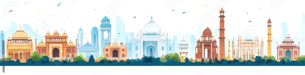 Fototapeta premium New delhi city landmarks vector illustration on white background