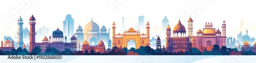 New delhi city landmarks vector illustration on white background