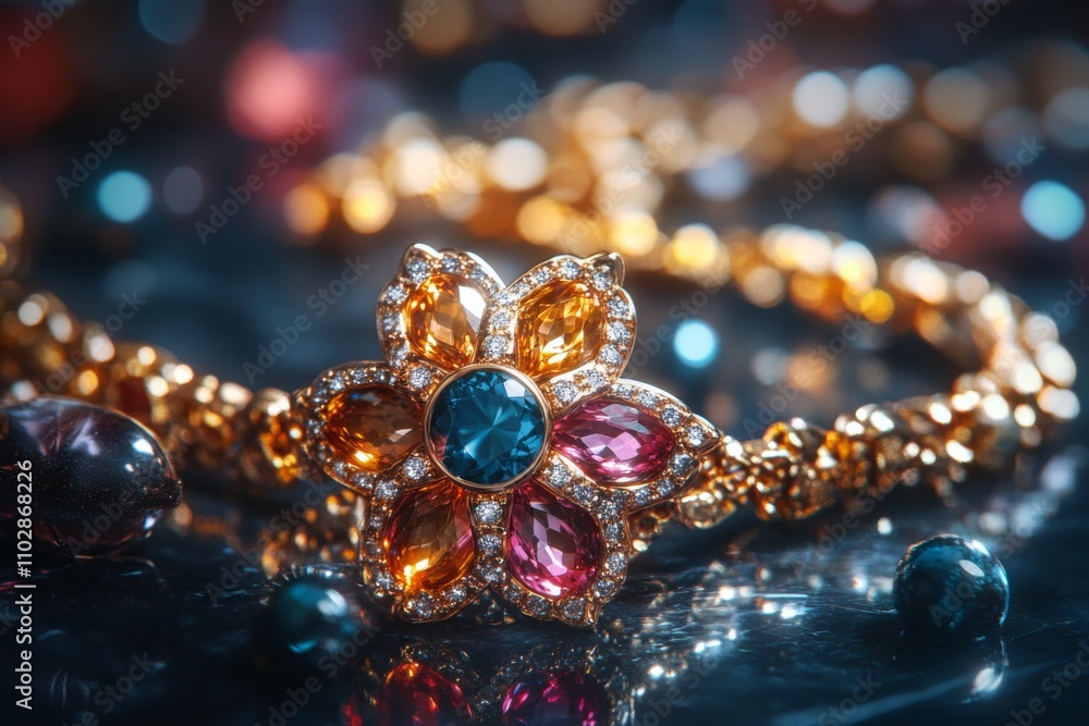 Luxury Gold Bracelet with Gemstones Elegant Jewelry Floral Design Luxury Gold Bracelet with Gemstones Elegant Jewelry Floral Design