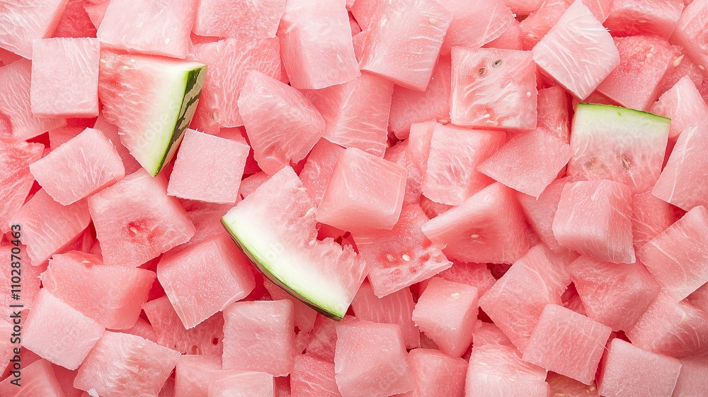 Watermelon Cubes: A vibrant and refreshing background image showcasing a close-up of juicy, diced watermelon. Capture the essence of summer with this delightful and sweet pattern. Watermelon Cubes: A vibrant and refreshing background image showcasing a close-up of juicy, diced watermelon. Capture the essence of summer with this delightful and sweet pattern.