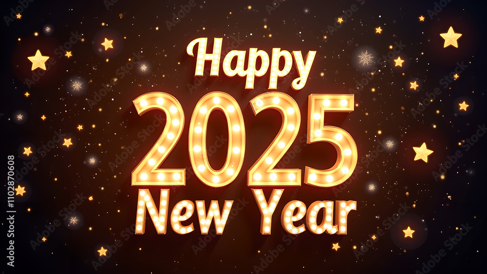 Happy New Year 2025 with golden lights. Concept of celebration, party, and holiday. Happy New Year 2025 with golden lights. Concept of celebration, party, and holiday.