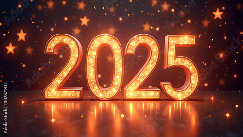 2025 New Year's Eve Celebration with Glowing Lights. Concept of future, hope, and new beginnings.