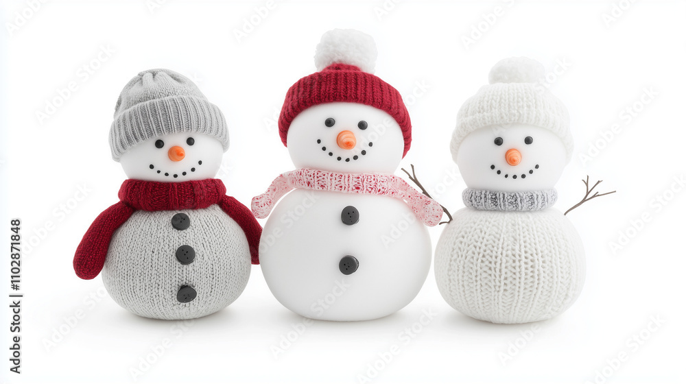 Winter Wonderland Trio: Charming snowmen in cozy knit hats and scarves, a delightful winter scene perfect for holiday cards and festive decorations. Winter Wonderland Trio: Charming snowmen in cozy knit hats and scarves, a delightful winter scene perfect for holiday cards and festive decorations.