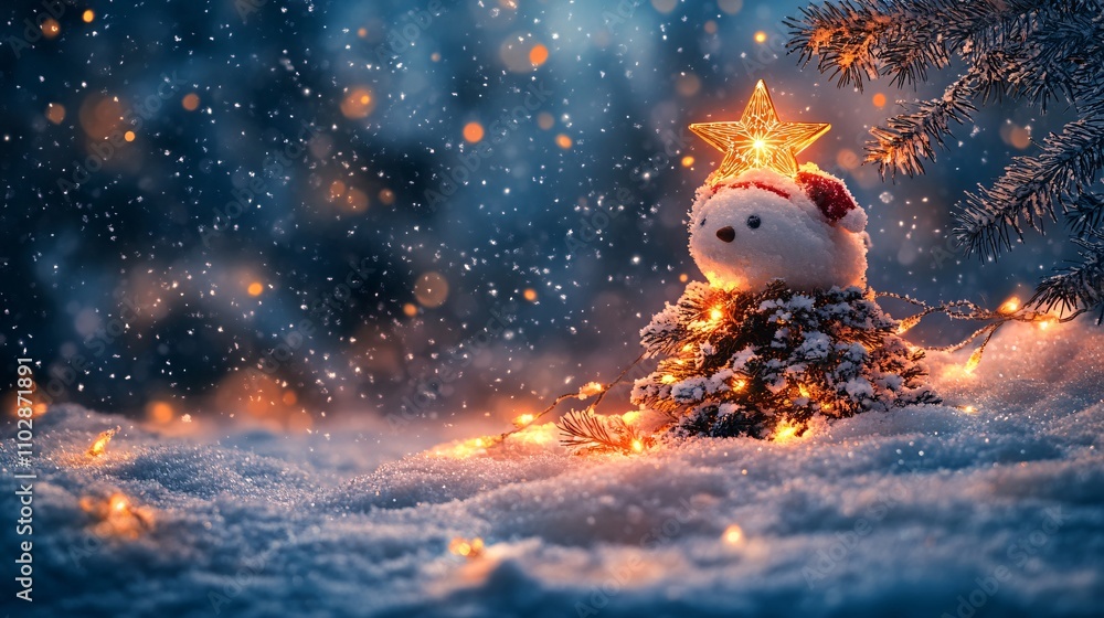 Cozy Christmas Tree in the Snow with a Star Topper Cozy Christmas Tree in the Snow with a Star Topper